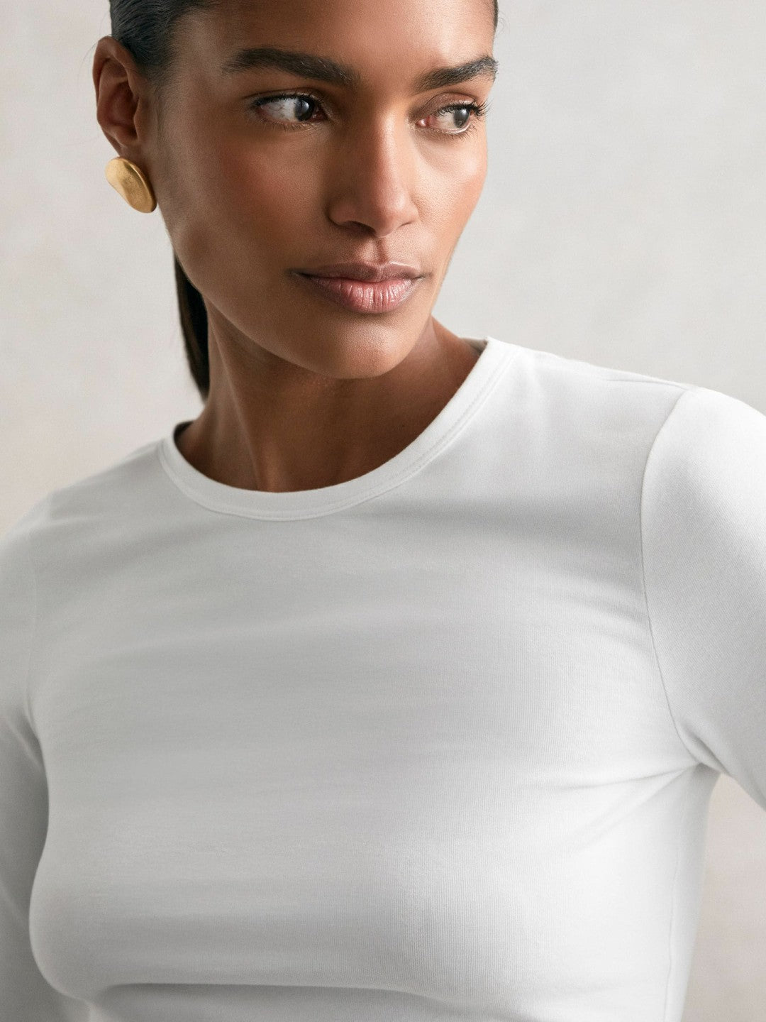 Cotton Crew-Neck Long-Sleeve T-Shirt With Stretch in White Women | Reiss