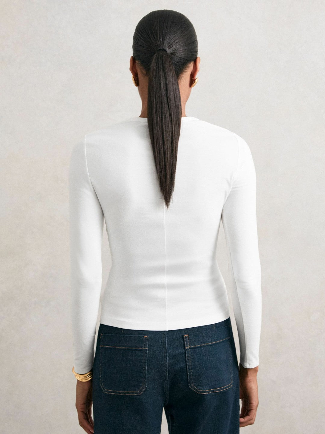 Cotton Crew-Neck Long-Sleeve T-Shirt With Stretch in White Women | Reiss