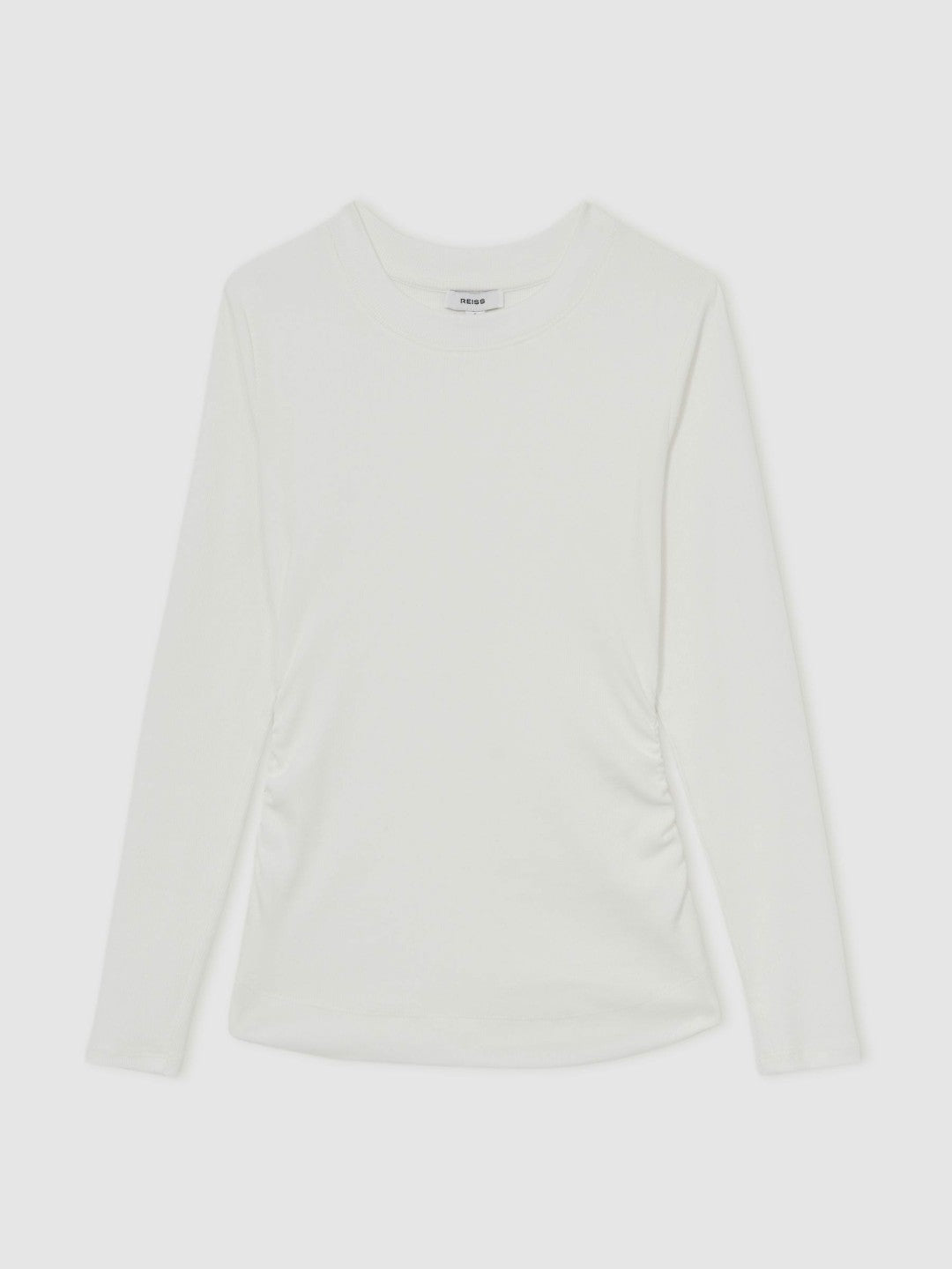 Cotton Long-Sleeve Ruched T-Shirt with Stretch in White Women | Reiss