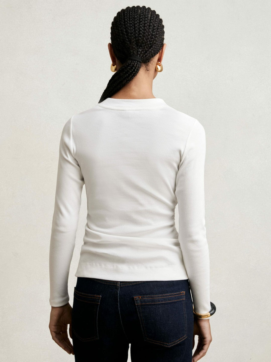 Cotton Long-Sleeve Ruched T-Shirt with Stretch in White Women | Reiss