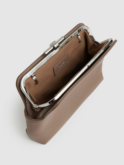 Leather Frame Clutch Bag in Neutral Women | Reiss