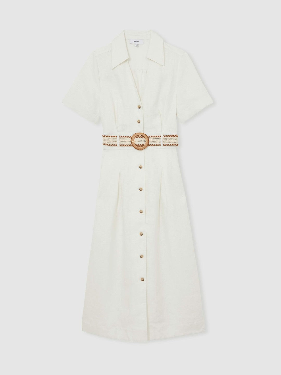 Linen Belted Midi Shirt Dress in Ivory Women | Reiss