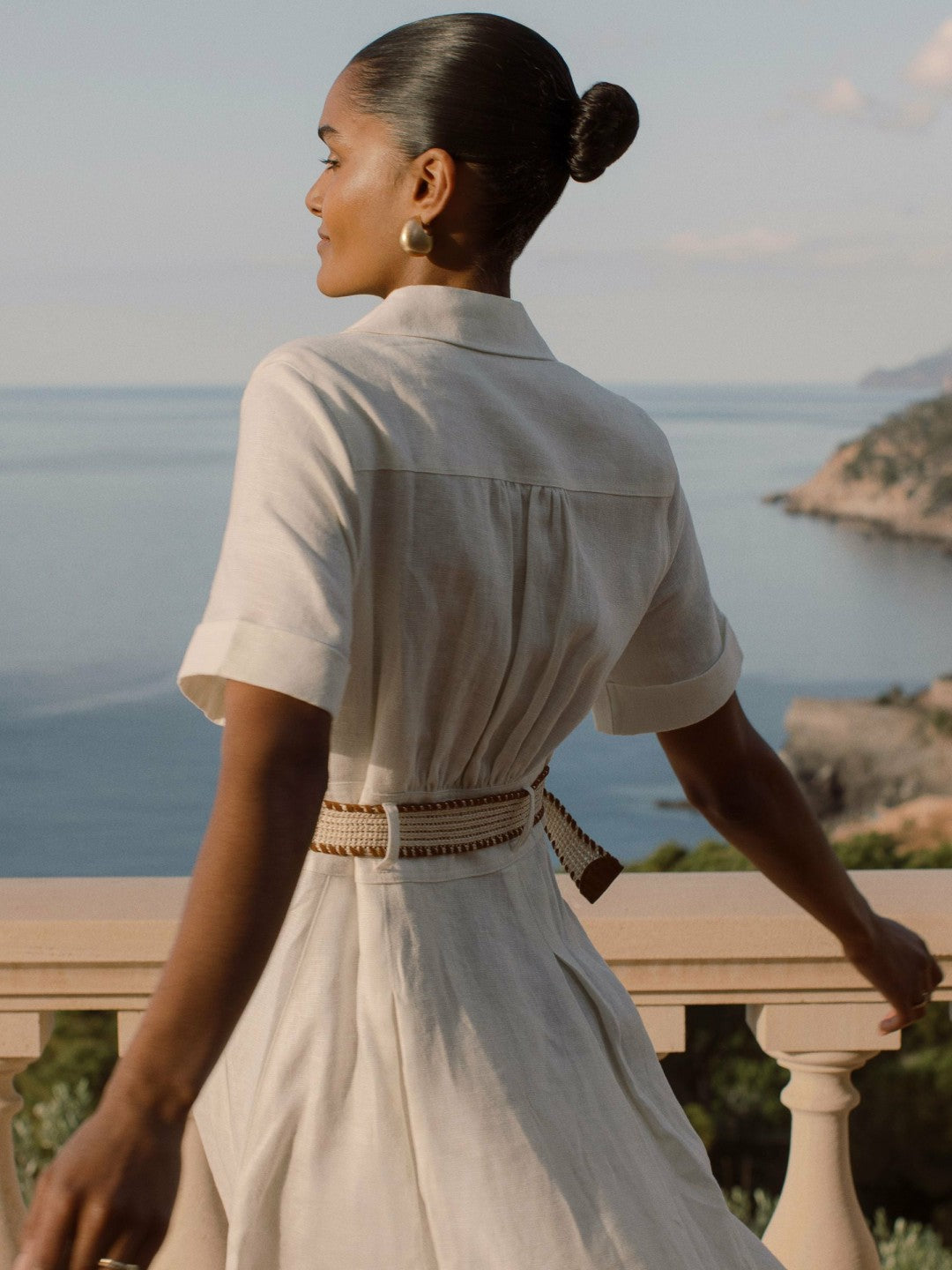 Linen Belted Midi Shirt Dress in Ivory Women | Reiss