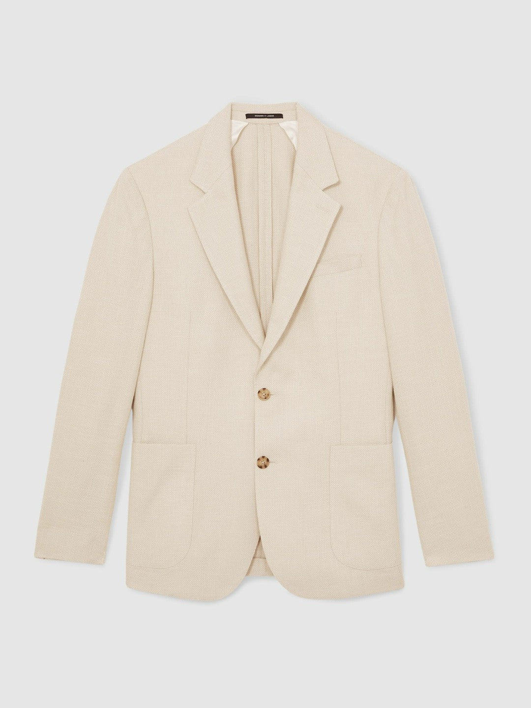 Slim Fit Single Breasted Textured Blazer with Cotton in Stone Men | Reiss