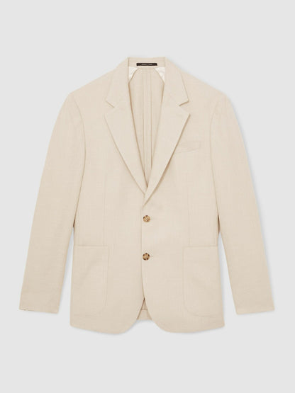 Slim Fit Single Breasted Textured Blazer with Cotton in Stone Men | Reiss