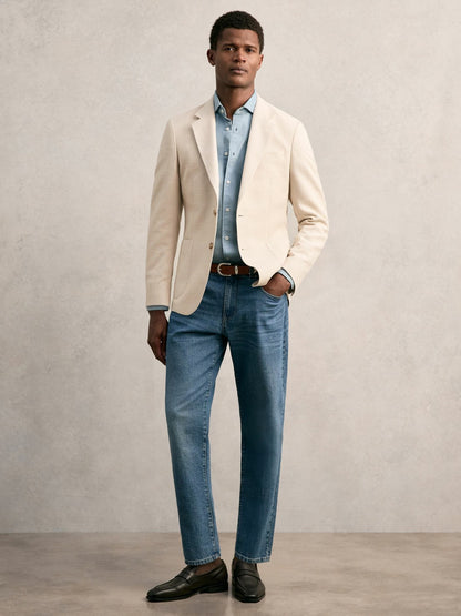 Slim Fit Single Breasted Textured Blazer with Cotton in Stone Men | Reiss