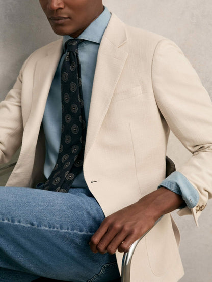Slim Fit Single Breasted Textured Blazer with Cotton in Stone Men | Reiss