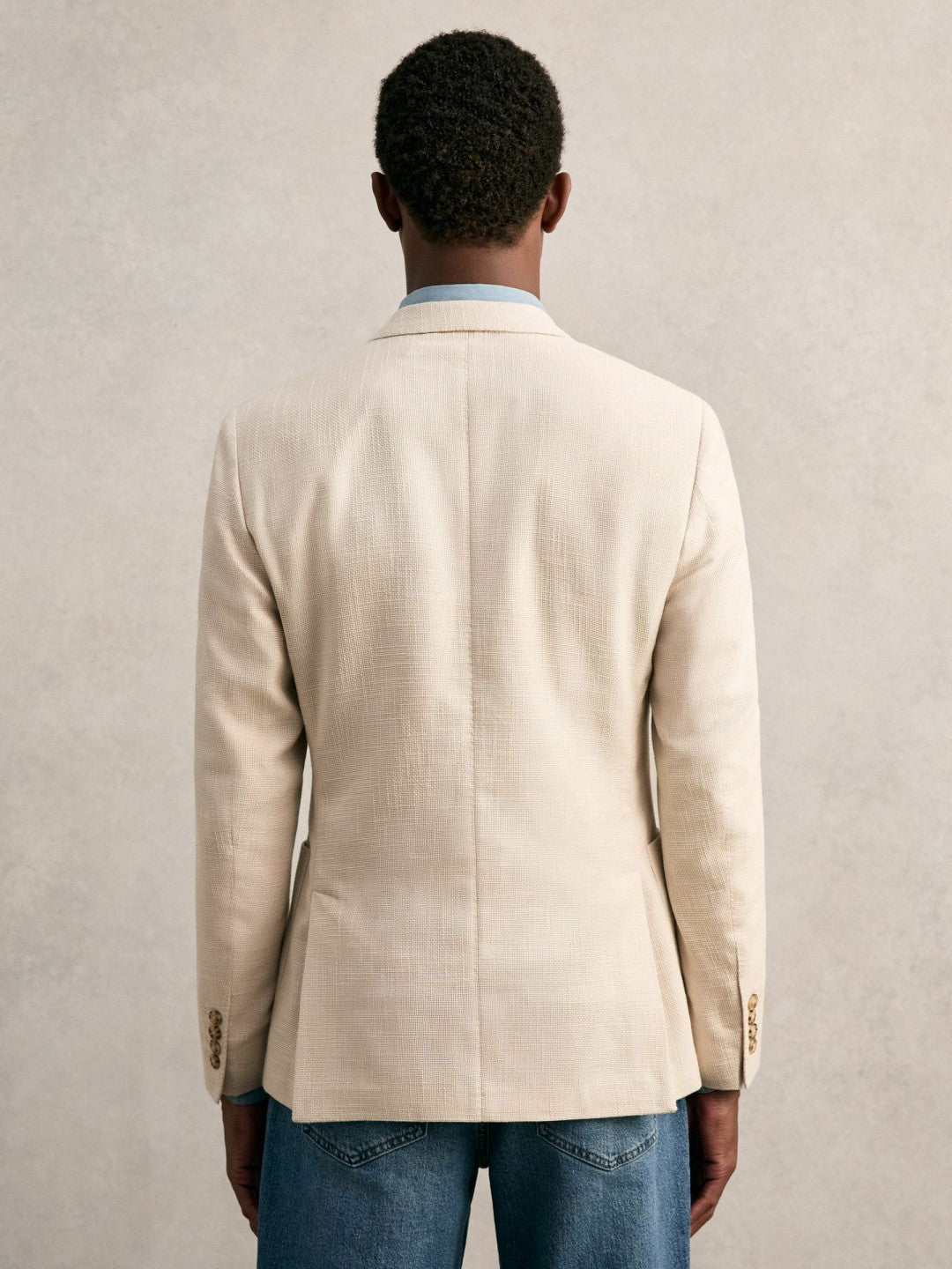 Slim Fit Single Breasted Textured Blazer with Cotton in Stone Men | Reiss