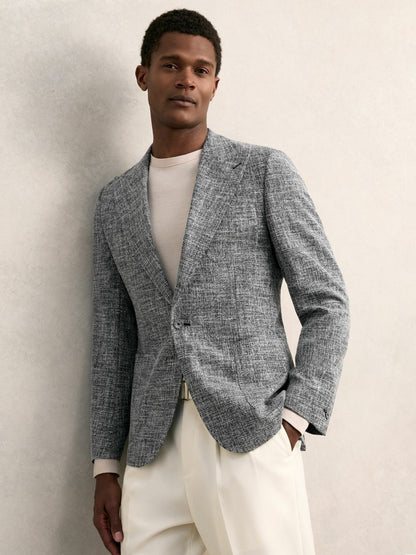 Single-Breasted Textured Mélange Blazer Slim-Fit in Navy Melange Men | Reiss