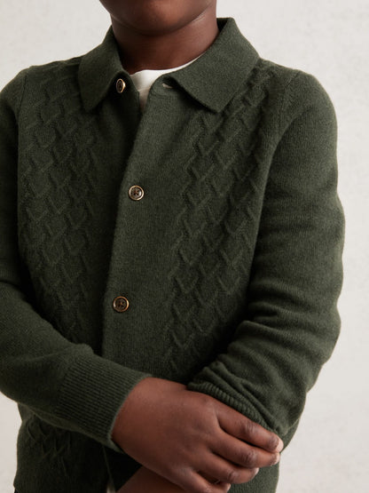 9-13 yrs Wool V-Stitch Button-Through Cardigan in Forest Green Children & Baby | Reiss