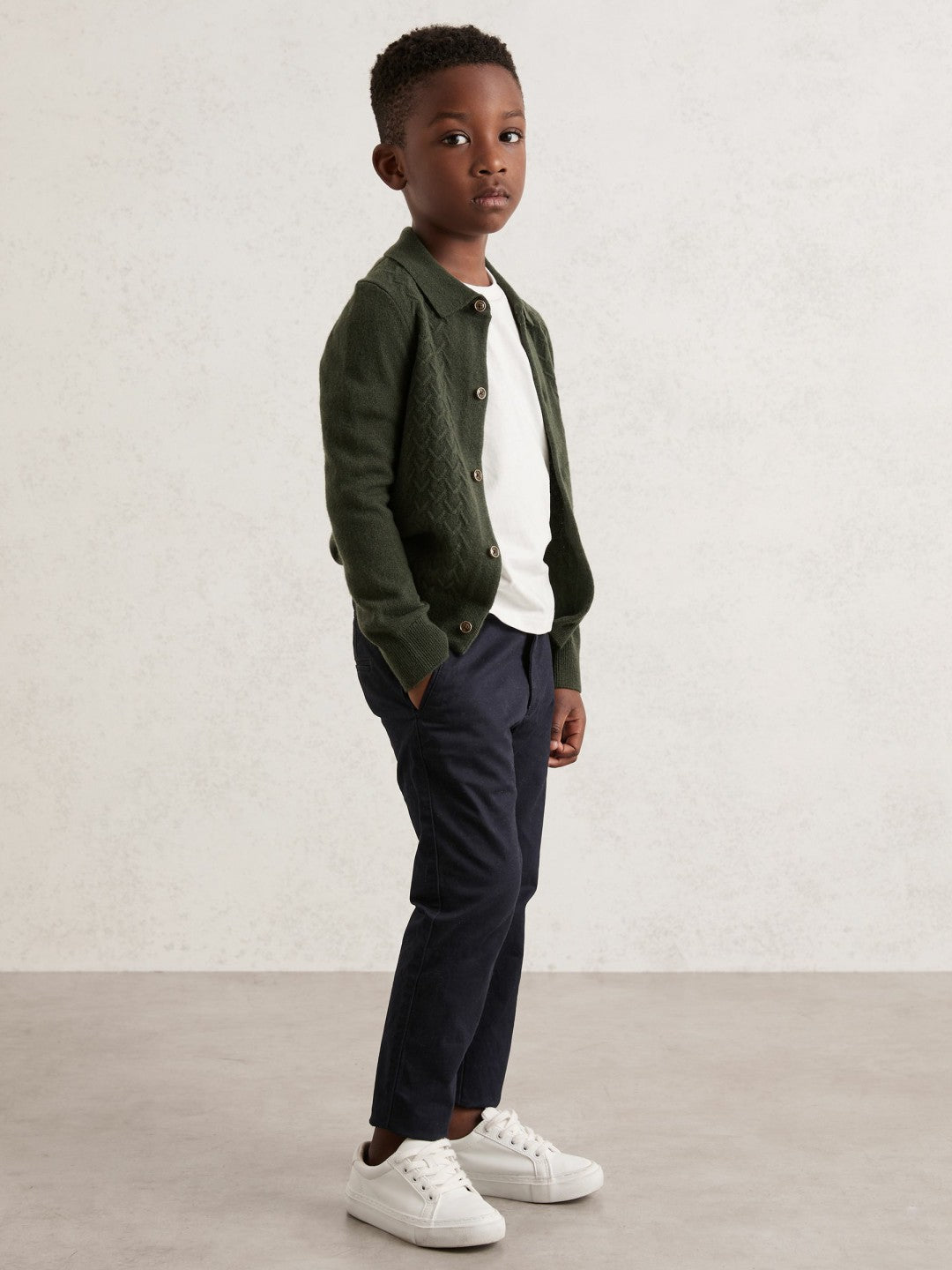 9-13 yrs Wool V-Stitch Button-Through Cardigan in Forest Green Children & Baby | Reiss