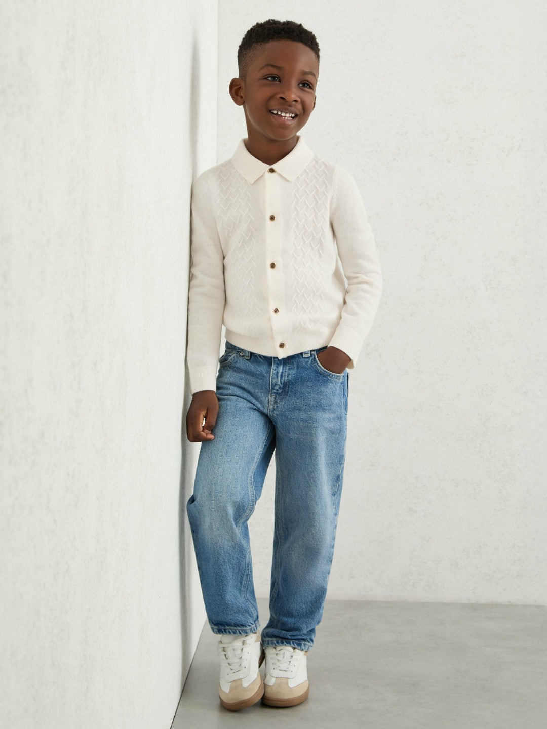 3-9 yrs Wool V-Stitch Button-Through Cardigan in Off White Children & Baby | Reiss