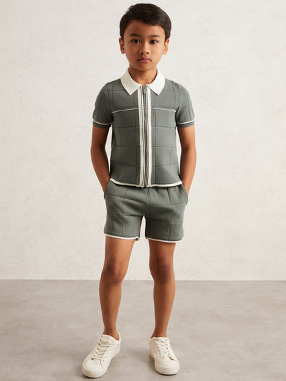 3-9 yrs Tipped Knit Zip-Through Shirt in Dark Sage Green Children & Baby | Reiss