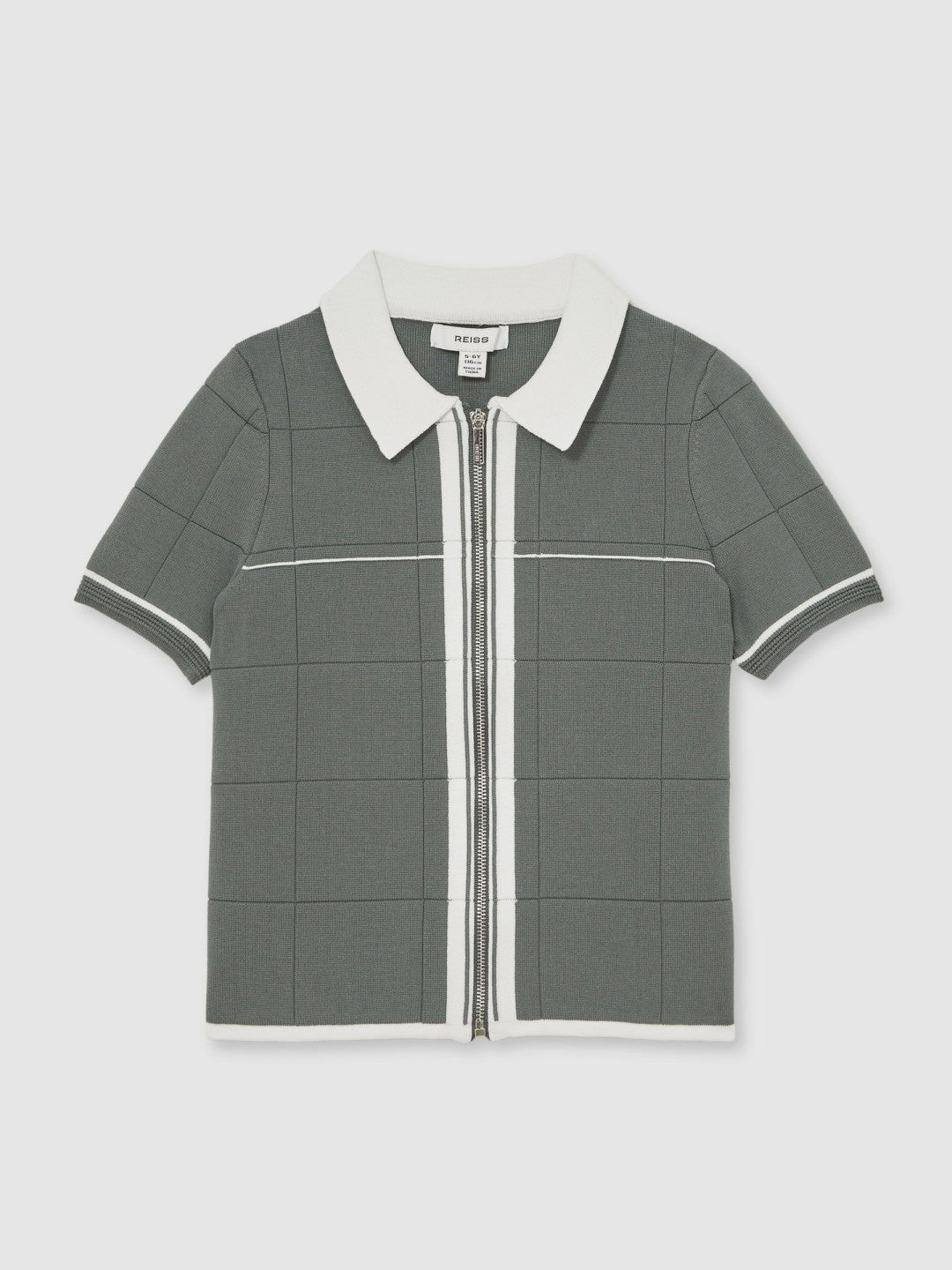 3-9 yrs Tipped Knit Zip-Through Shirt in Dark Sage Green Children & Baby | Reiss