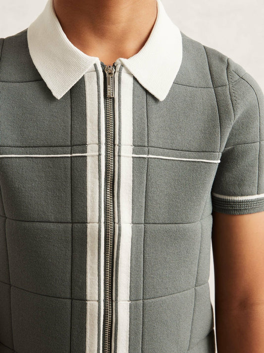 9-13 yrs Tipped Knit Zip-Through Shirt in Dark Sage Green Children & Baby | Reiss