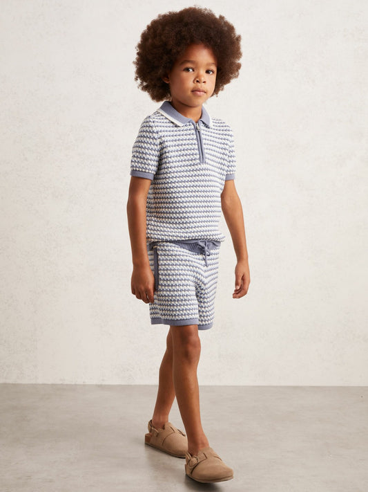 3-9 yrs Cotton-Blend Knitted Stripe Shorts in Blue/White Children & Baby | Reiss