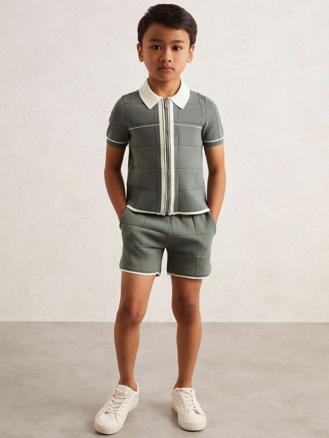 13-14 yrs Tipped Knit Zip-Through Shirt in Dark Sage Green Children & Baby | Reiss