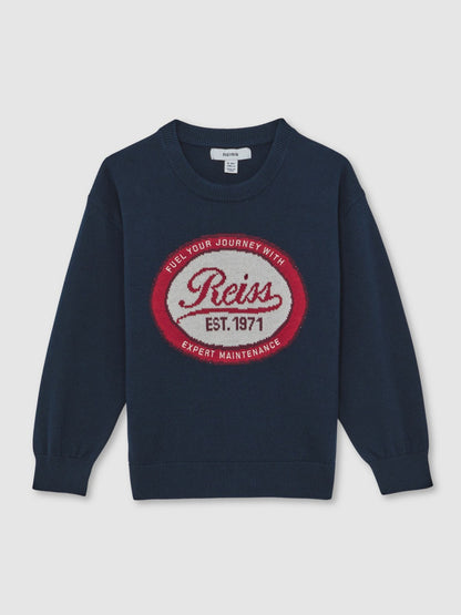 13-14 yrs Cotton Motor Cars Logo Jumper in Navy Children & Baby | Reiss