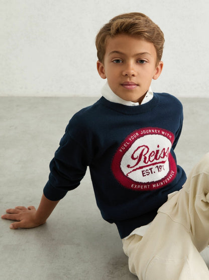 13-14 yrs Cotton Motor Cars Logo Jumper in Navy Children & Baby | Reiss