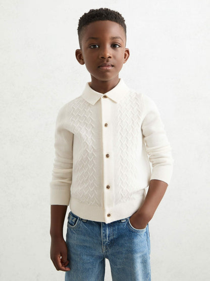 9-13 yrs Wool V-Stitch Button-Through Cardigan in Off White Children & Baby | Reiss