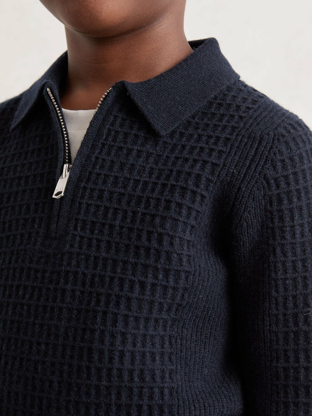 3-9 yrs Wool Waffle-Knit Half-Zip Polo Shirt in Navy Blue Children & Baby | Reiss