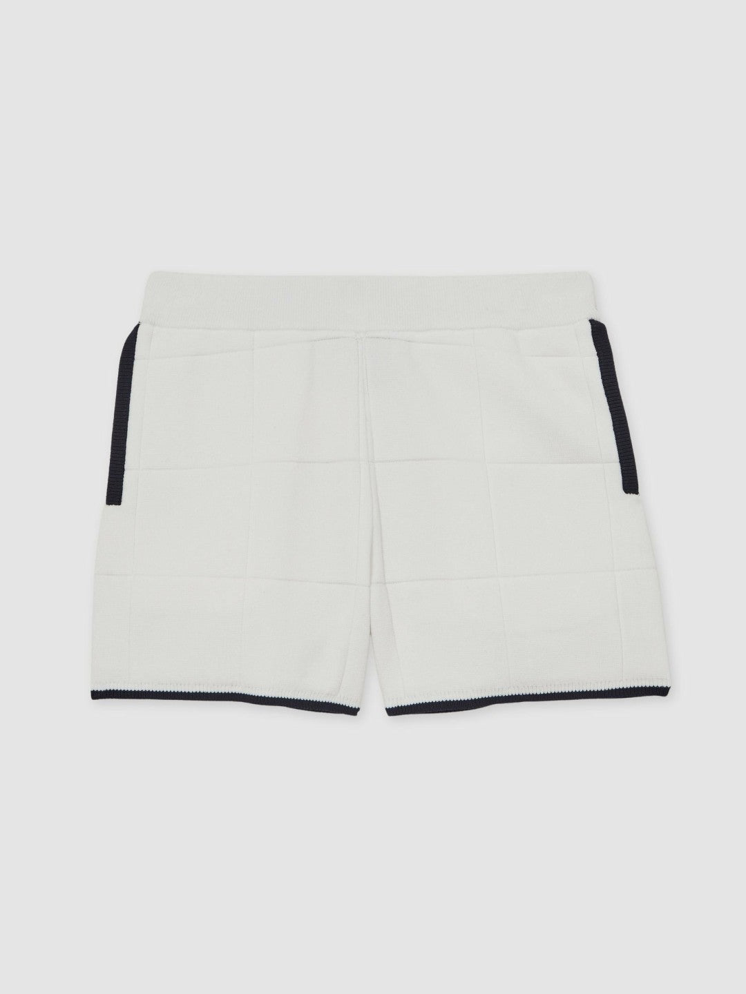 9-12 yrs Tipped Knit Stitch-Detail Shorts in White/Navy Children & Baby | Reiss