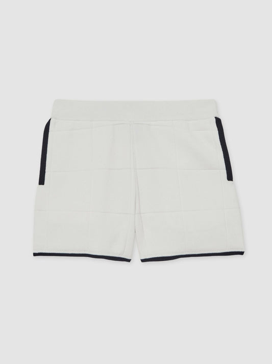 9-12 yrs Tipped Knit Stitch-Detail Shorts in White/Navy Children & Baby | Reiss