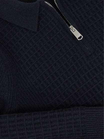 9-13 yrs Wool Waffle-Knit Half-Zip Polo Shirt in Navy Blue Children & Baby | Reiss