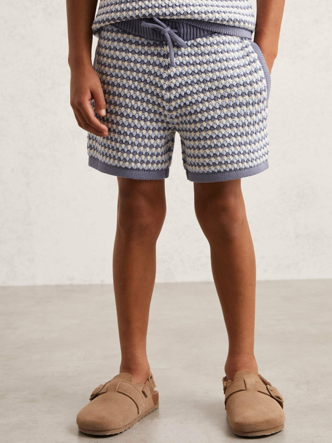9-13 yrs Cotton-Blend Knitted Stripe Shorts in Blue/White Children & Baby | Reiss