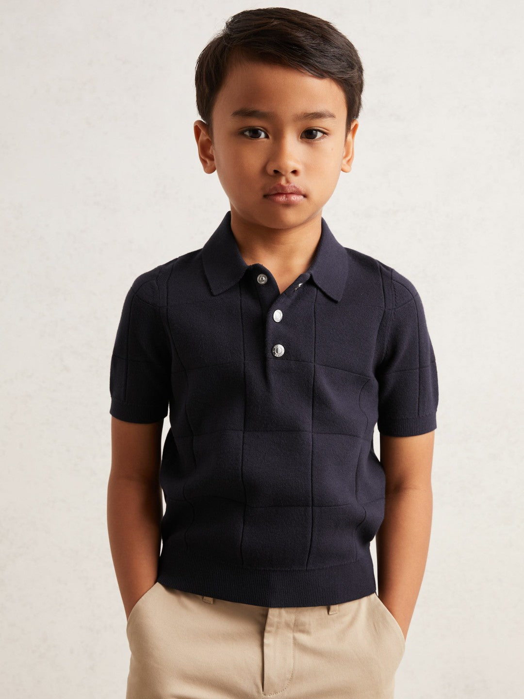 9-13 yrs Stitch-Detail Press-Stud Polo Shirt in Navy Blue Children & Baby | Reiss