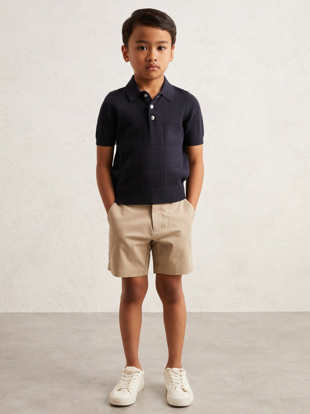 9-13 yrs Stitch-Detail Press-Stud Polo Shirt in Navy Blue Children & Baby | Reiss