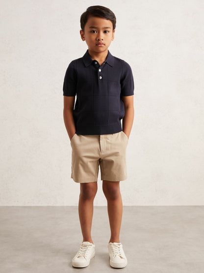 9-13 yrs Stitch-Detail Press-Stud Polo Shirt in Navy Blue Children & Baby | Reiss