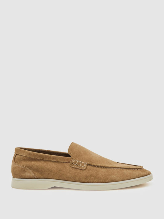 Suede Slip-On Loafers in Stone Men | Reiss