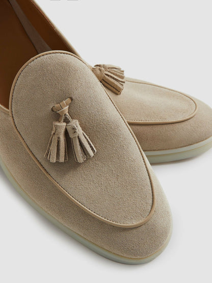 Suede Tassel Loafers in Light Stone Men | Reiss