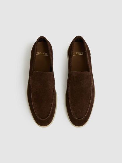 Suede Slip-On Loafers in Chocolate Brown Men | Reiss