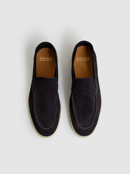 Suede Slip-On Loafers in Navy Men | Reiss