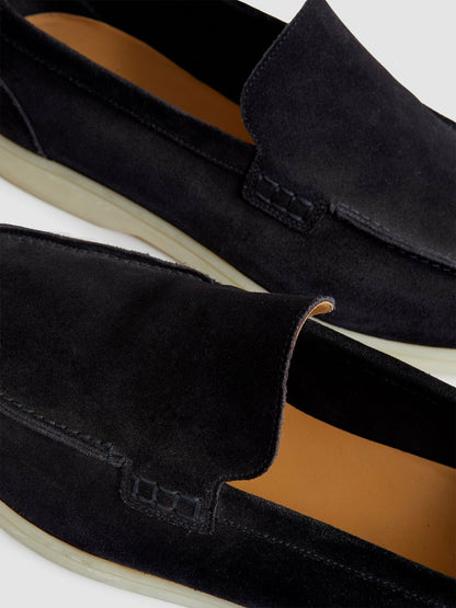 Suede Slip-On Loafers in Navy Men | Reiss