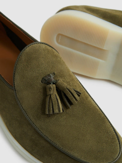 Suede Tassel Loafers in Moss Green Men | Reiss