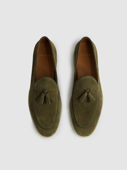 Suede Tassel Loafers in Moss Green Men | Reiss