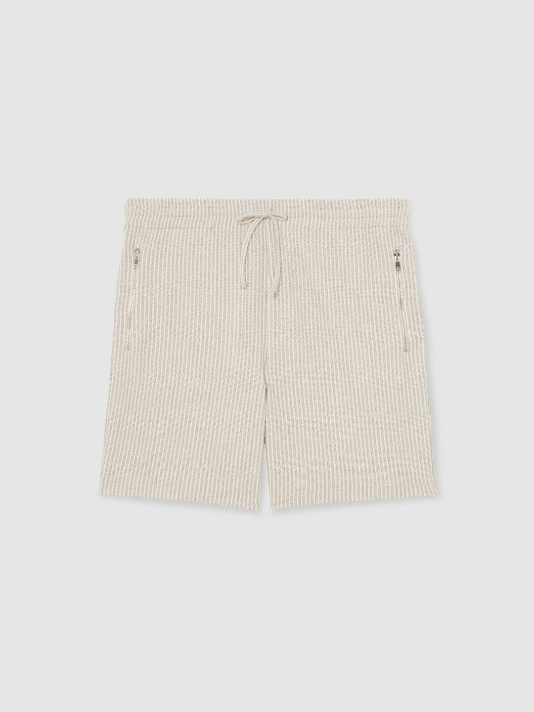 Cotton-Blend Stripe Drawstring Shorts in Ecru/Taupe Brown Men | Reiss