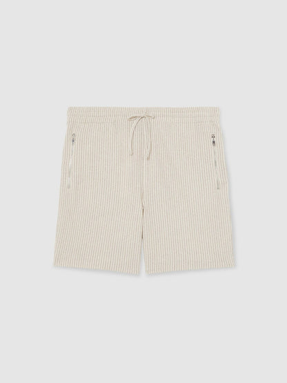 Cotton-Blend Stripe Drawstring Shorts in Ecru/Taupe Brown Men | Reiss