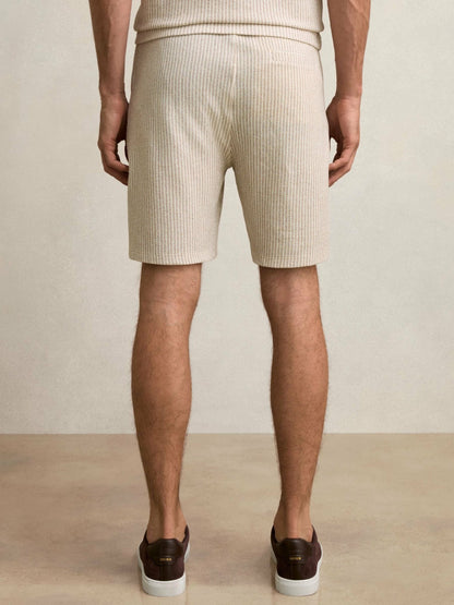Cotton-Blend Stripe Drawstring Shorts in Ecru/Taupe Brown Men | Reiss
