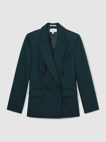 Wool-Blend Double-Breasted Suit Blazer in Green Women | Reiss
