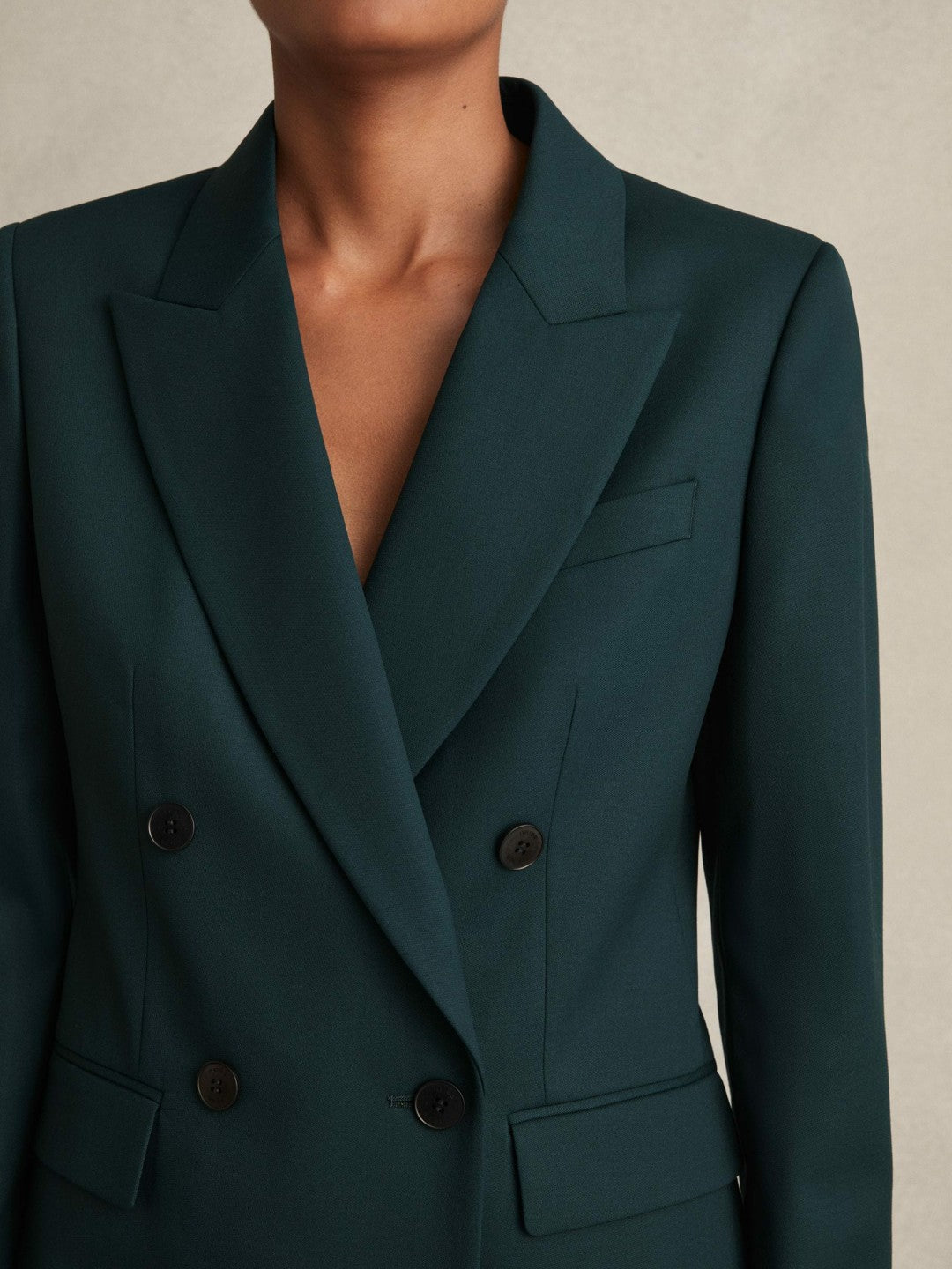 Wool-Blend Double-Breasted Suit Blazer in Green Women | Reiss