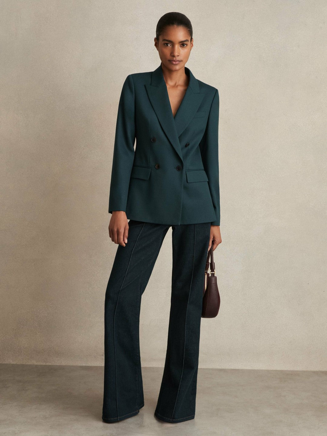 Wool-Blend Double-Breasted Suit Blazer in Green Women | Reiss