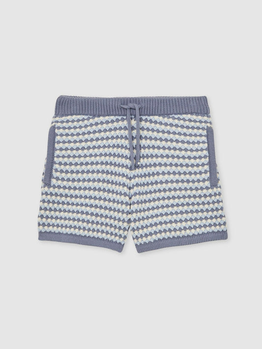 13-14 yrs Cotton-Blend Knitted Stripe Shorts in Blue/White Children & Baby | Reiss