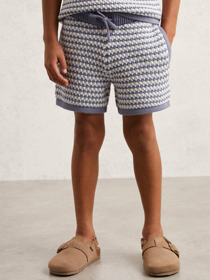 13-14 yrs Cotton-Blend Knitted Stripe Shorts in Blue/White Children & Baby | Reiss