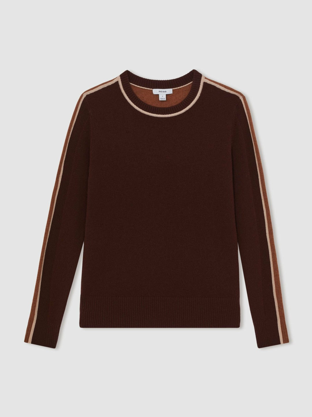 Wool-Blend Colour-Block Jumper With Cashmere in Burgundy/Tan Women | Reiss