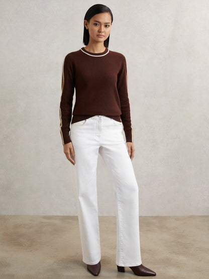 Wool-Blend Colour-Block Jumper With Cashmere in Burgundy/Tan Women | Reiss