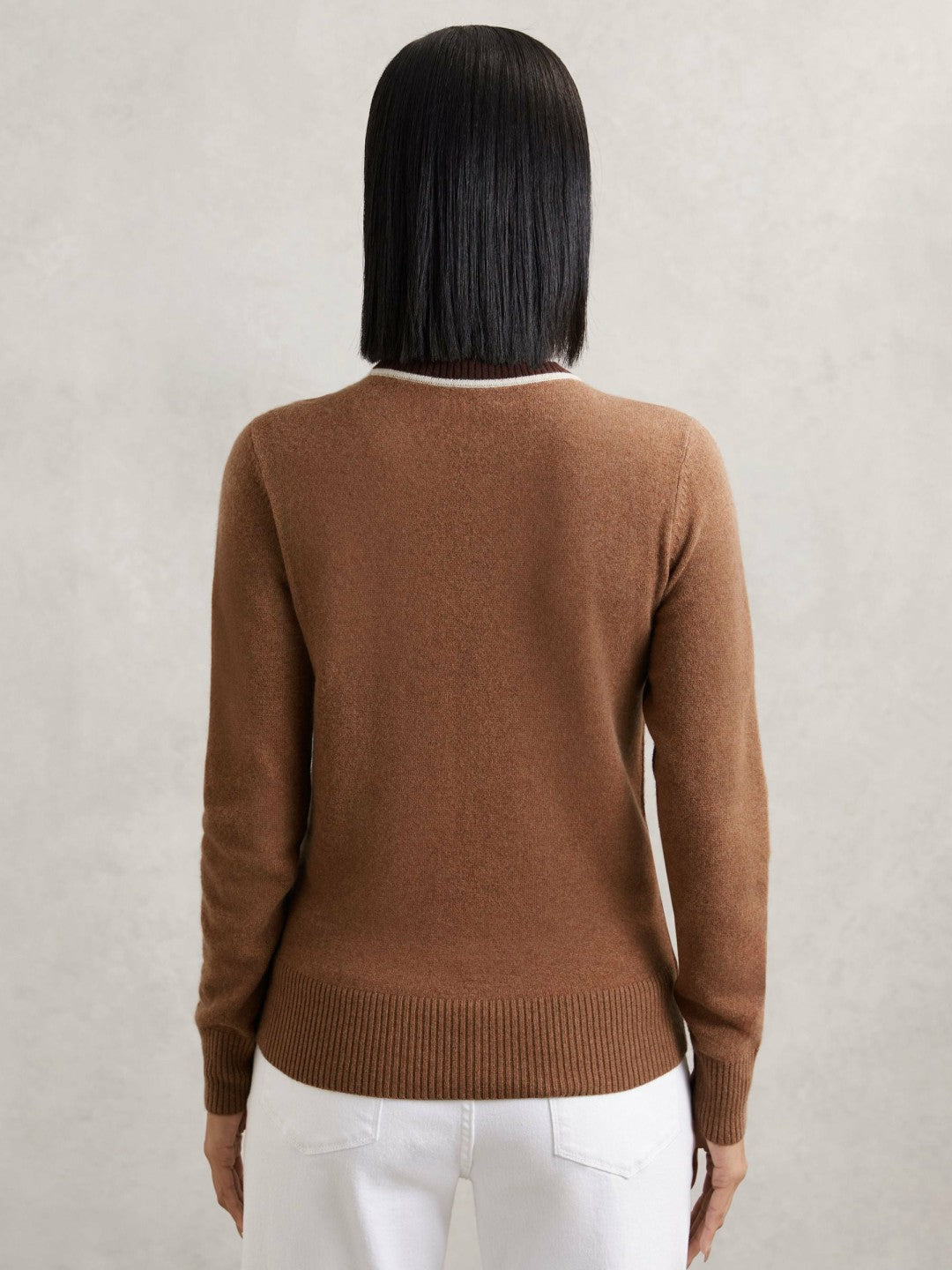Wool-Blend Colour-Block Jumper With Cashmere in Burgundy/Tan Women | Reiss